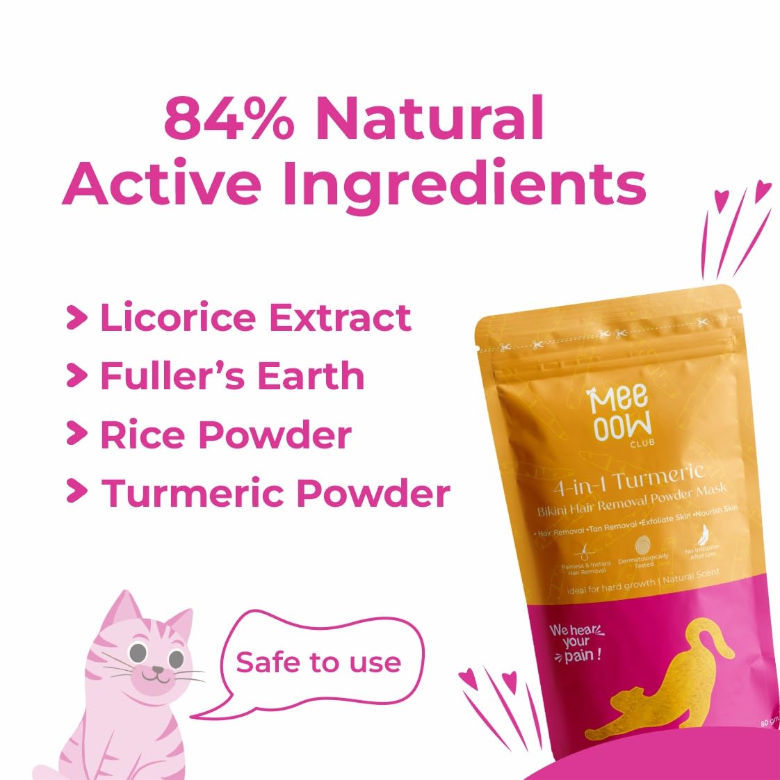 Meow Body Hair Removal Wax Powder + Peeling Foot Mask COMBO