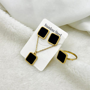 Square Pendant Earring Set Ring